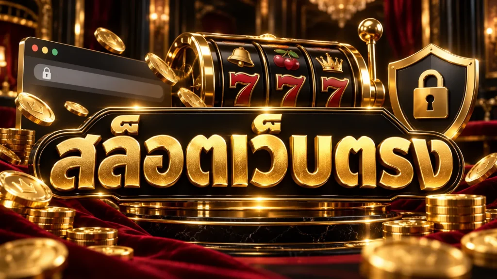 สล็อตเว็บตรงพร้อมเครื่องสล็อตและสัญลักษณ์ตรวจสอบความปลอดภัยธีมดำทอง